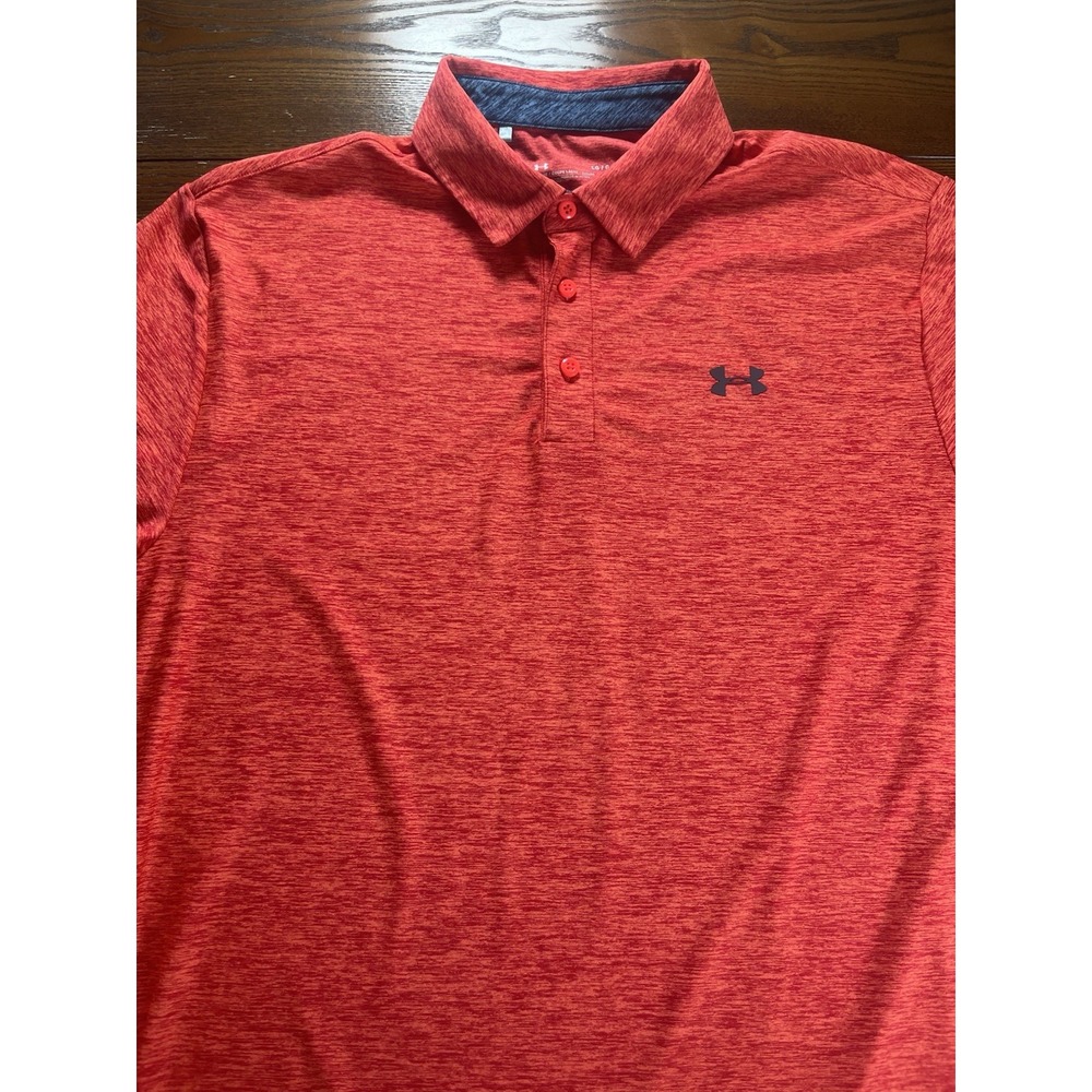 Under Armor Golf Polo Red HeatGear Loose Performance Short Sleeve Mens Sz L EUC